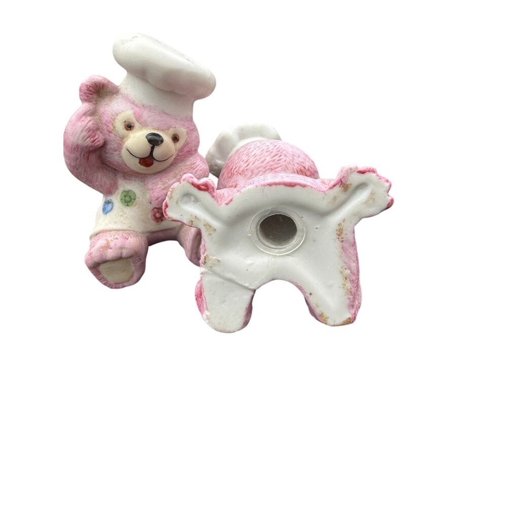 🧸 Vintage Pink Chef Teddy Bear Salt Pepper Shakers Cute Kitchen Retro Decor - Picture 4 of 4